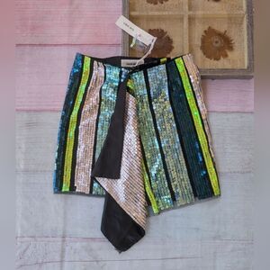 NWT‎ Circus Hotel Sequin Asymmetrical Wrap Mini Skirt 40/S Club Night Out